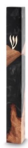 Picture of Polyresin Epoxy Mezuzah Case Rectangle Shape Marbelized Design Accent Gold Shin Black 15cm